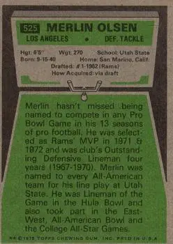 1975 Topps #525 - Merlin Olsen - Los Angeles Rams