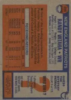 1976 Topps #499 - Randy Vataha - New England Patriots - Back