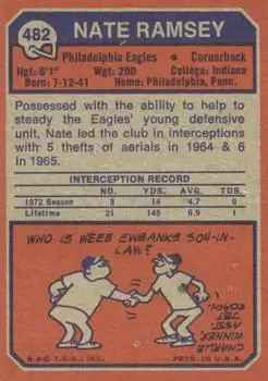 1973 Topps #482 - Nate Ramsey - Philadelphia Eagles