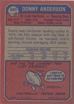 1973 Topps #485 - Donny Anderson - St. Louis Cardinals - Back