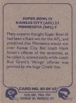 1977 Fleer Team Action #60 - Card #60 - Back