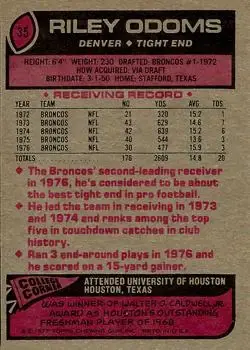 1977 Topps #35 - Riley Odoms - Denver Broncos - Back