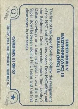 1977 Fleer Team Action #61 - Card #61 - Back