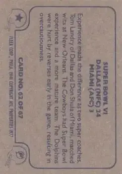 1977 Fleer Team Action #62 - Card #62 - Back