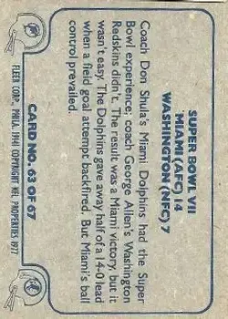 1977 Fleer Team Action #63 - Card #63 - Back