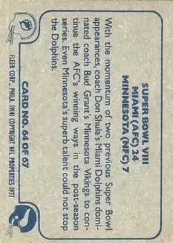 1977 Fleer Team Action #64 - Card #64 - Back