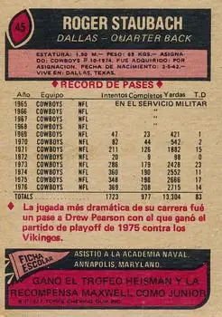 1977 Topps Mexican #45 - Roger Staubach - Dallas Cowboys 1977 Topps Mexican #45 - Roger Staubach - Dallas Cowboys