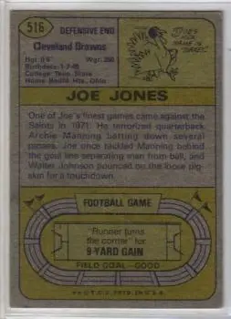 1974 Topps #516 - Joe Jones - Cleveland Browns - Back