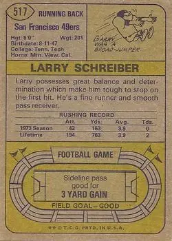 1974 Topps #517 - Larry Schreiber - San Francisco 49ers - Back 1974 Topps #517 - Larry Schreiber - San Francisco 49ers - Back
