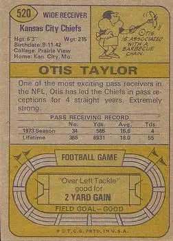 1974 Topps #520 - Otis Taylor - Kansas City Chiefs - Back