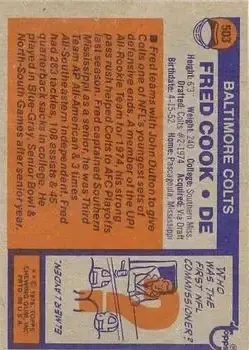 1976 Topps #503 - Fred Cook - Baltimore Colts - Back