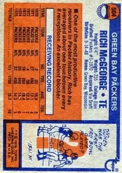 1976 Topps #504 - Rich McGeorge - Green Bay Packers - Back
