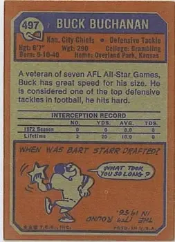 1973 Topps #497 - Buck Buchanan - Kansas City Chiefs - Back