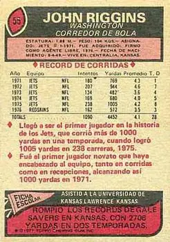 1977 Topps Mexican #55 - John Riggins - Washington Redskins - Back