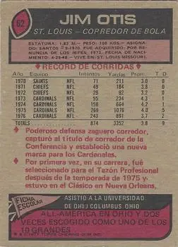 1977 Topps Mexican #62 - Jim Otis - St. Louis Cardinals - Back