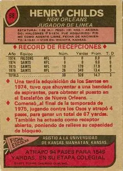 1977 Topps Mexican #68 - Henry Childs - New Orleans Saints - Back