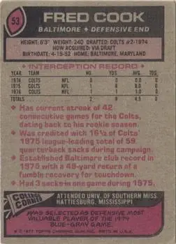 1977 Topps #53 - Fred Cook - Baltimore Colts