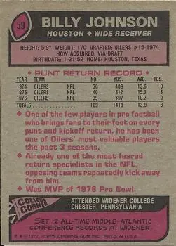 1977 Topps #59 - Billy Johnson - Houston Oilers