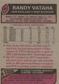 1977 Topps #64 - Randy Vataha - New England Patriots