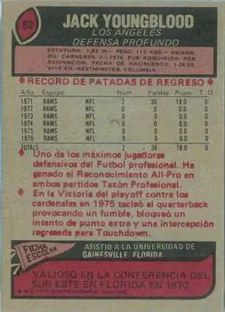 1977 Topps Mexican #80 - Jack Youngblood - Los Angeles Rams