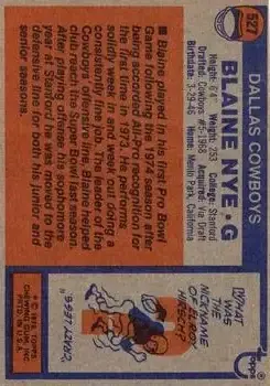 1976 Topps #527 - Blaine Nye - Dallas Cowboys - Back