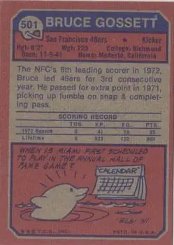 1973 Topps #501 - Bruce Gossett - San Francisco 49ers - Back