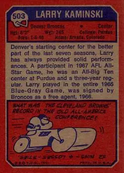 1973 Topps #503 - Larry Kaminski - Denver Broncos - Back 1973 Topps #503 - Larry Kaminski - Denver Broncos - Back
