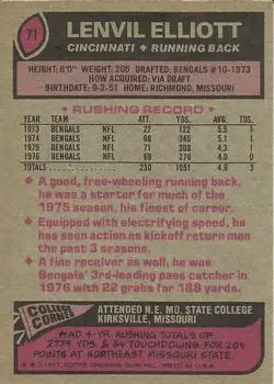 1977 Topps #71 - Lenvil Elliott - Cincinnati Bengals