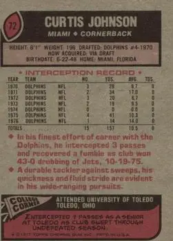 1977 Topps #72 - Curtis Johnson - Miami Dolphins