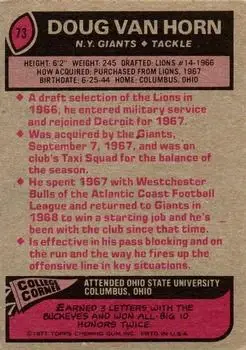 1977 Topps #73 - Doug Van Horn - New York Giants - Back 1977 Topps #73 - Doug Van Horn - New York Giants - Back
