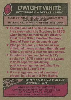 1977 Topps #75 - Dwight White - Pittsburgh Steelers 1977 Topps #75 - Dwight White - Pittsburgh Steelers