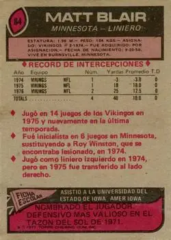 1977 Topps Mexican #84 - Matt Blair - Minnesota Vikings