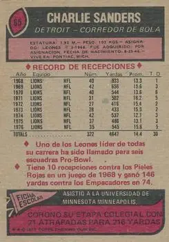 1977 Topps Mexican #85 - Charlie Sanders - Detroit Lions