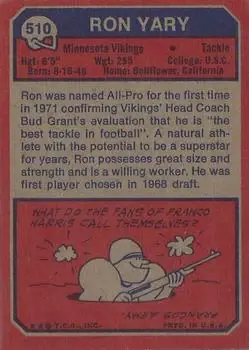 1973 Topps #510 - Ron Yary - Minnesota Vikings - Back 1973 Topps #510 - Ron Yary - Minnesota Vikings - Back