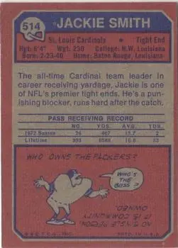 1973 Topps #514 - Jackie Smith - St. Louis Cardinals - Back