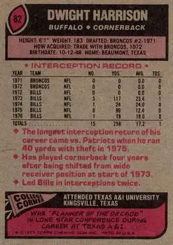 1977 Topps #82 - Dwight Harrison - Buffalo Bills 1977 Topps #82 - Dwight Harrison - Buffalo Bills