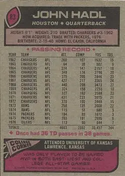 1977 Topps #83 - John Hadl - Houston Oilers 1977 Topps #83 - John Hadl - Houston Oilers