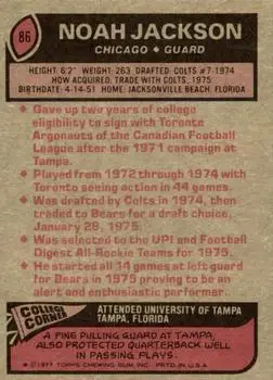 1977 Topps #86 - Noah Jackson - Chicago Bears