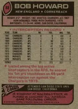 1977 Topps #88 - Bob Howard - New England Patriots 1977 Topps #88 - Bob Howard - New England Patriots