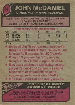 1977 Topps #89 - John McDaniel - Cincinnati Bengals 1977 Topps #89 - John McDaniel - Cincinnati Bengals