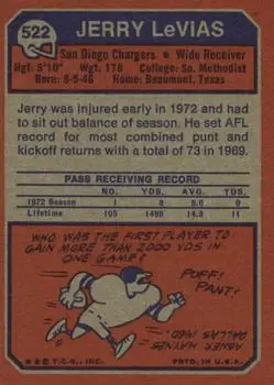 1973 Topps #522 - Jerry LeVias - San Diego Chargers
