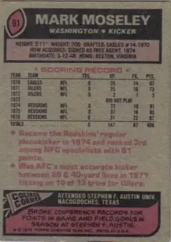 1977 Topps #91 - Mark Moseley - Washington Redskins