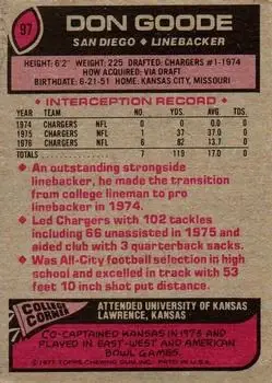 1977 Topps #97 - Don Goode - San Diego Chargers 1977 Topps #97 - Don Goode - San Diego Chargers