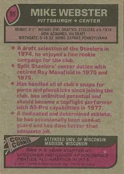 1977 Topps #99 - Mike Webster - Pittsburgh Steelers