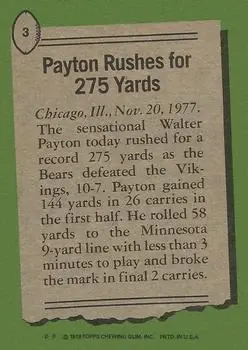 1978 Topps #3 - Walter Payton - Chicago Bears