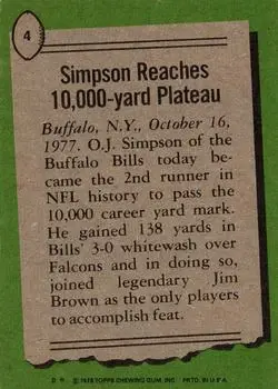 1978 Topps #4 - O.J. Simpson - Buffalo Bills
