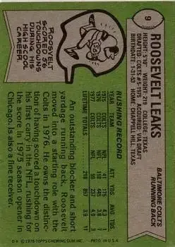 1978 Topps #9 - Roosevelt Leaks - Baltimore Colts