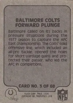 1978 Fleer Team Action #3 - Card #3 - Baltimore Colts - Back