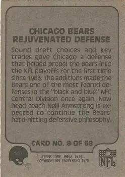 1978 Fleer Team Action #8 - Card #8 - Chicago Bears - Back