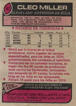 1977 Topps Mexican #92 - Cleo Miller - Cleveland Browns